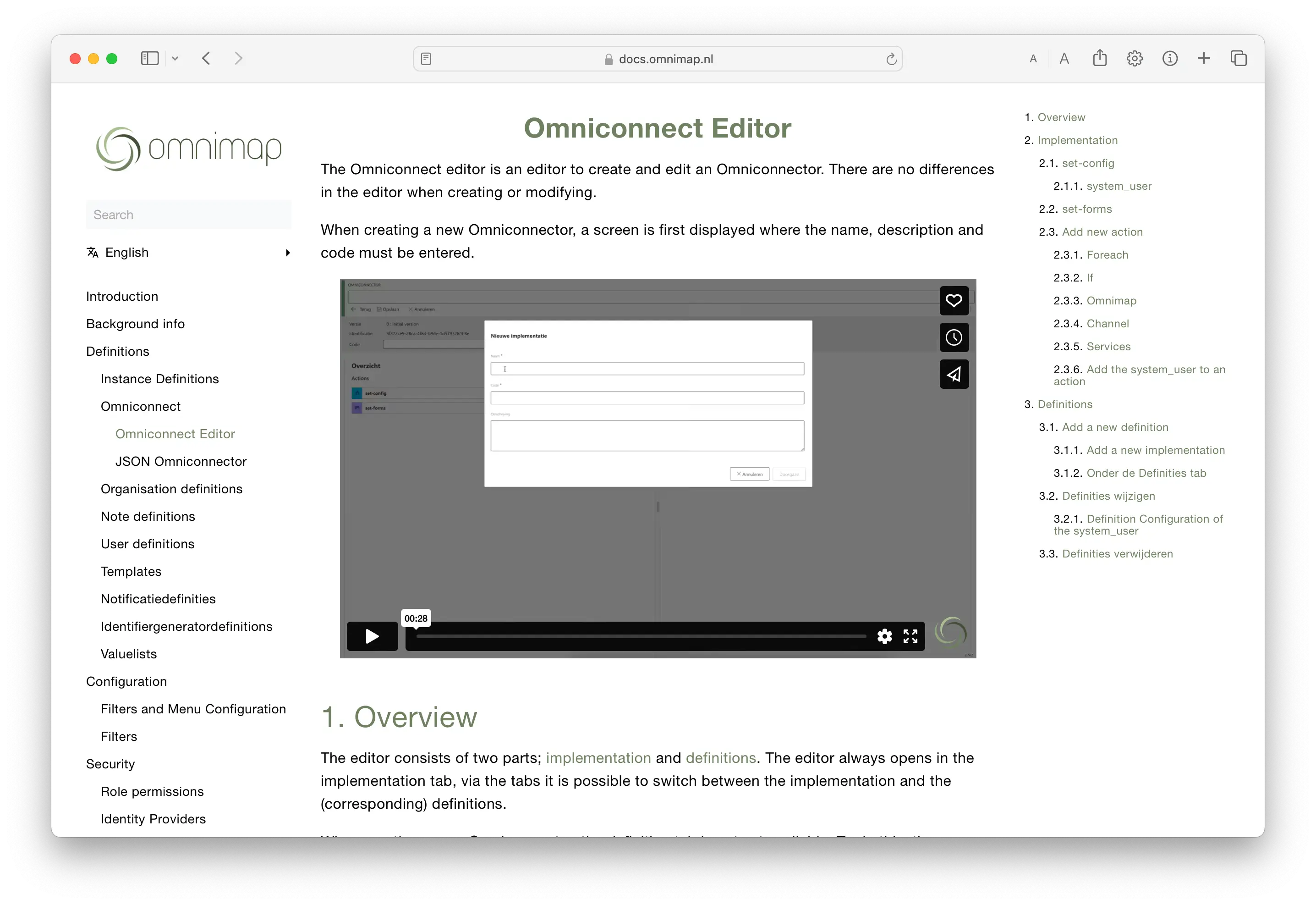 Screenshot of documentation, OmniConnect editor