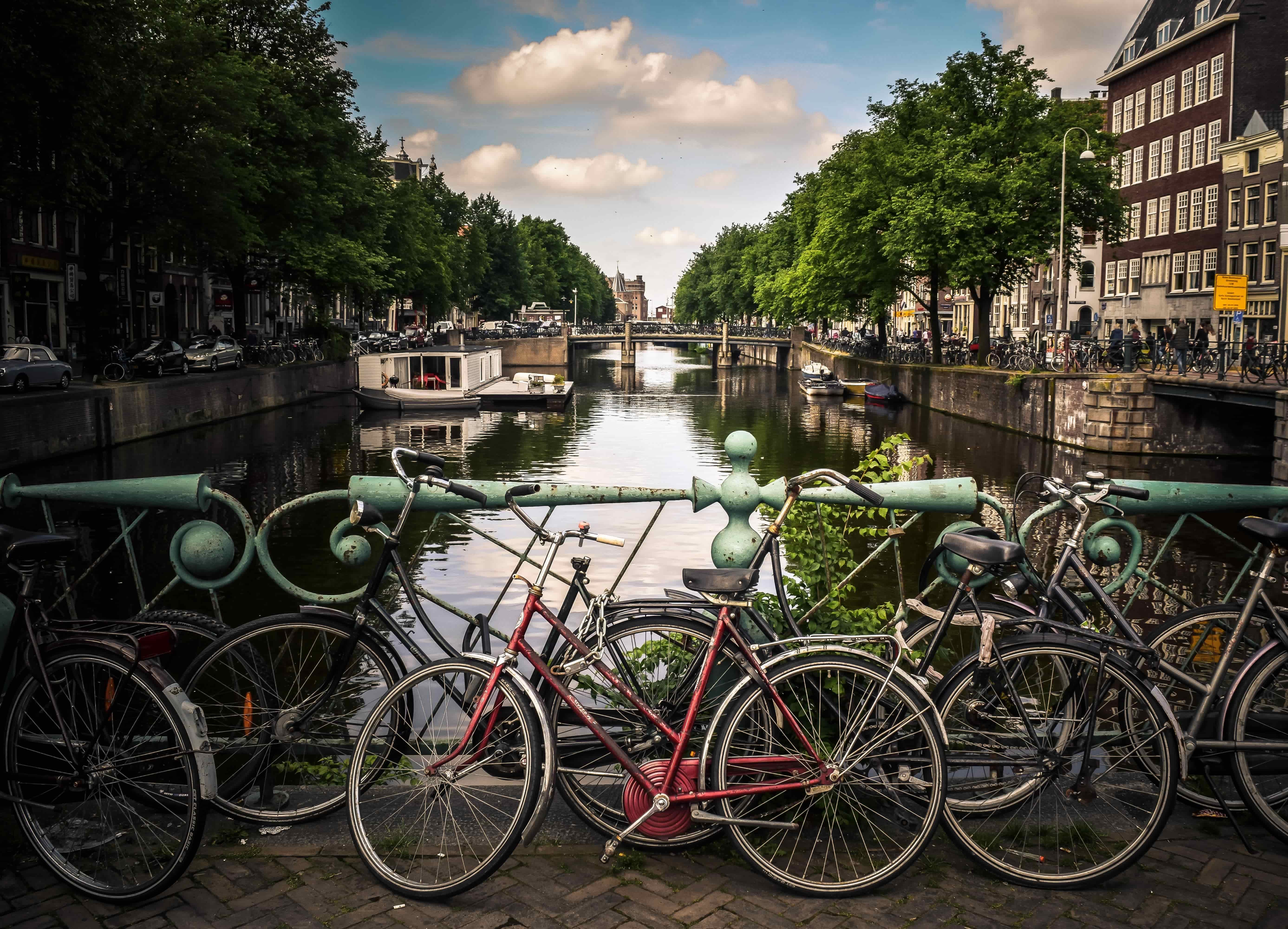 Amsterdam canal bridge and bikes