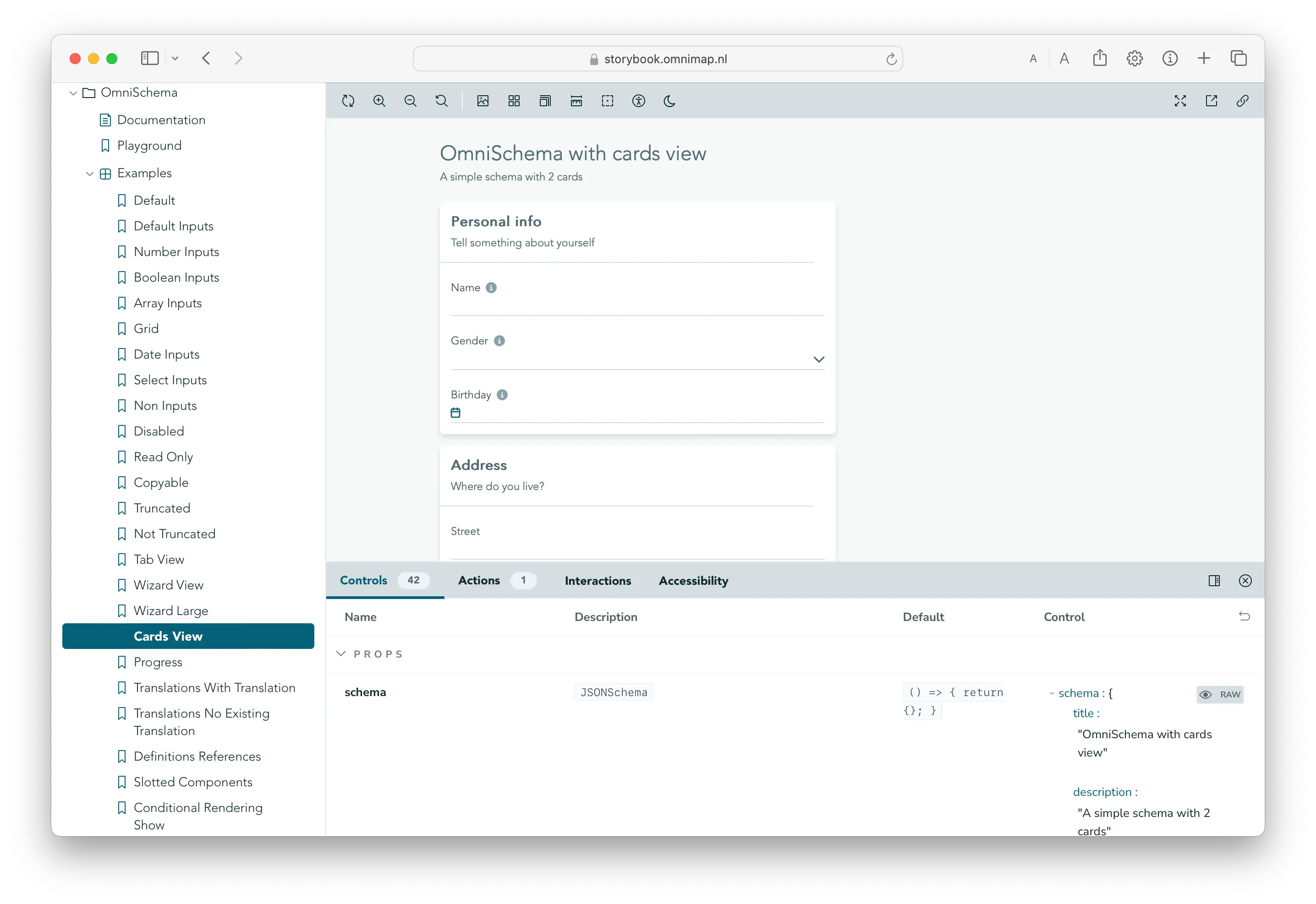 Storybook OmniSchema example page